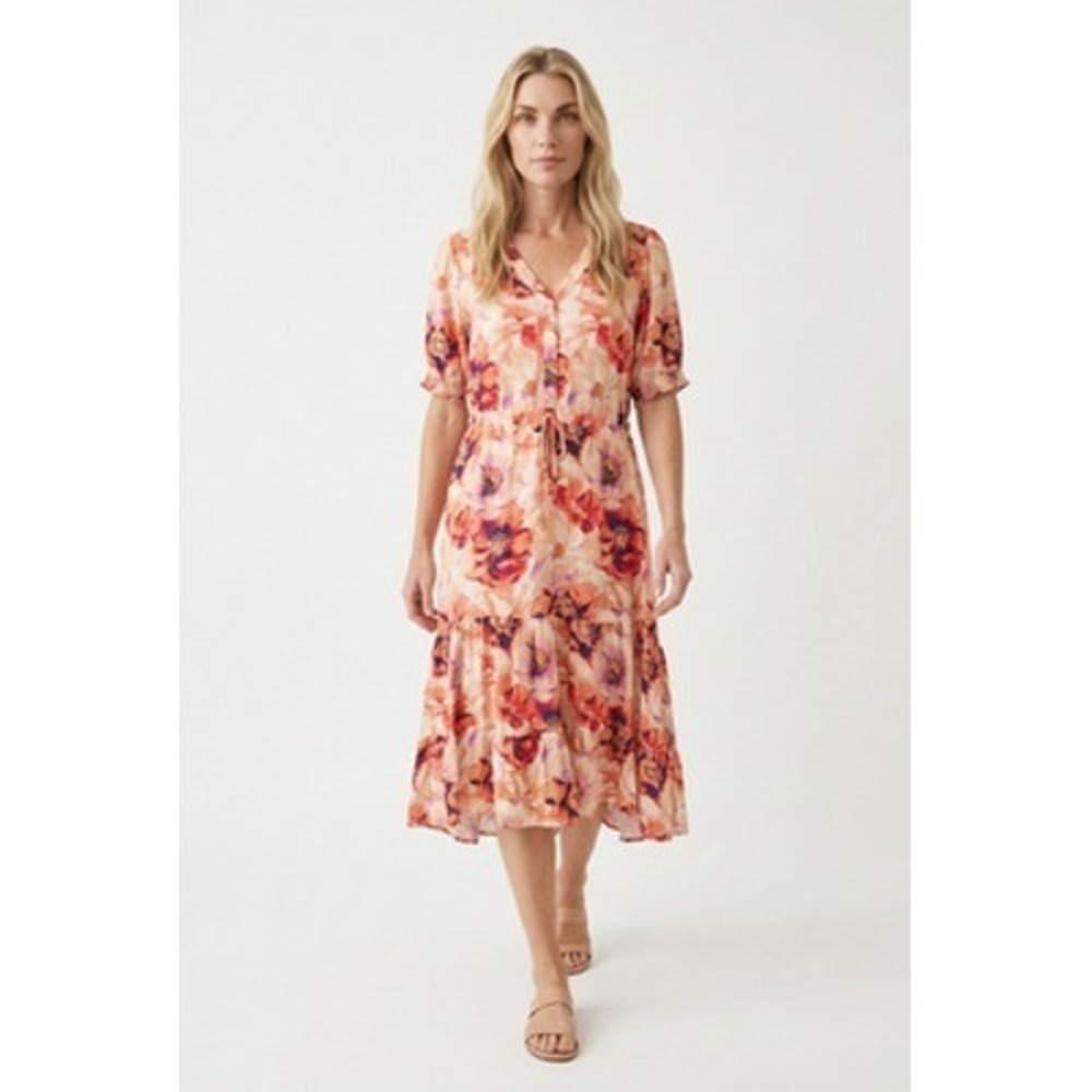 Mason & Belle Stitch fix Dayton Puff Sleeve Dress Women XL Pink Floral Midi Boho